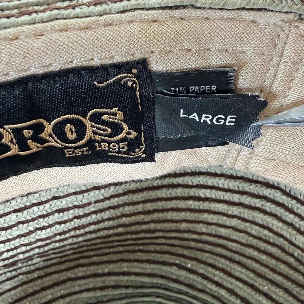 GOORIN BROS Tan Paper Straw Fedora Hat Adult Large Striped Ribbon‎ Brown Blue